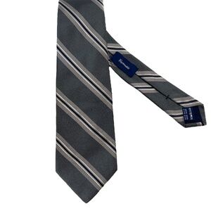 FAÇONNABLE Faconnable Men’s Silk Tie Necktie Diagonal Stripes Gray Blue White